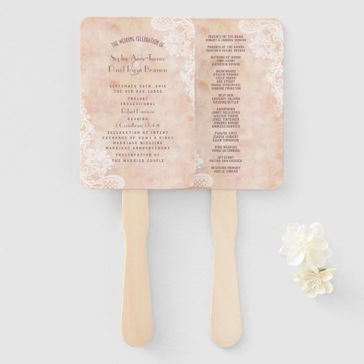 Lace Rozen Old Paper Wedding Programme Handwaaier (Voorkant en achterkant)