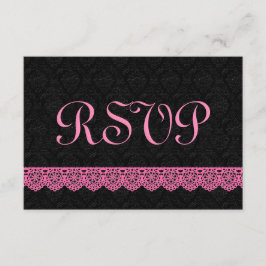 Lace RSVP-reactiekaart V16 PINK en BLACK RSVP Kaartje