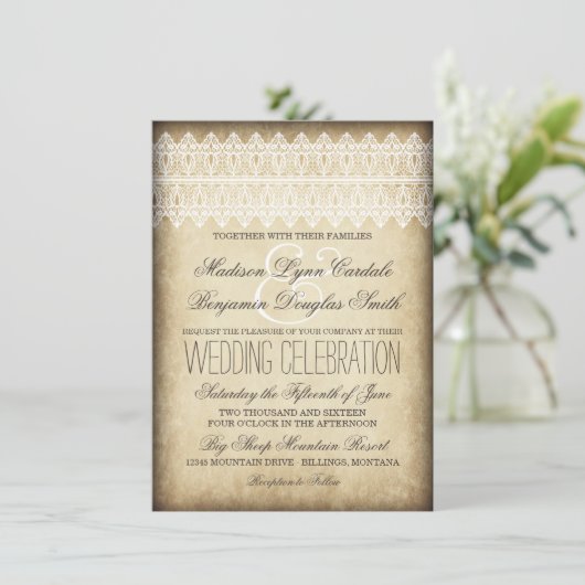  Lace Rustic Country Wedding Invitations Kaart (Staand voorkant)