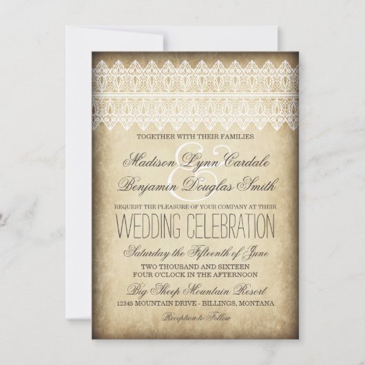  Lace Rustic Country Wedding Invitations Kaart (Voorkant)