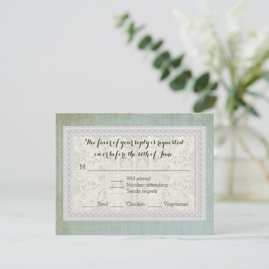  Lace Rustic Elegant Blue Cream RSVP (Staand voorkant)