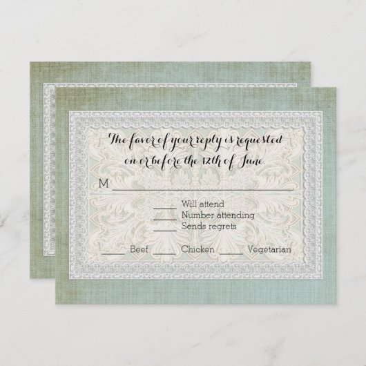  Lace Rustic Elegant Blue Cream RSVP (Voorkant / Achterkant)