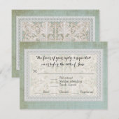 Lace Rustic Elegant Blue Cream RSVP Kaartje (Voorkant / Achterkant)