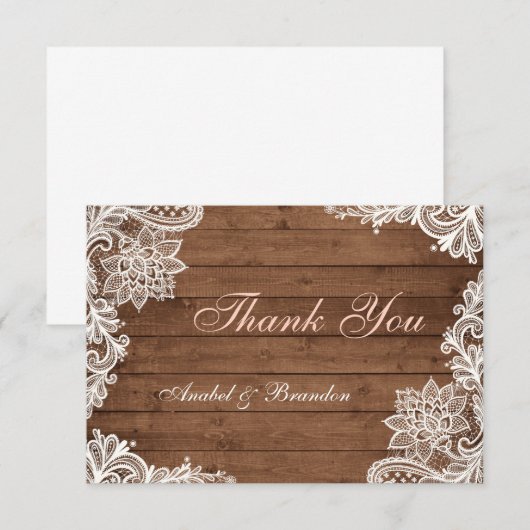 Lace Rustic Wood - Hartelijk dank Bedankkaart (Voorkant / Achterkant)