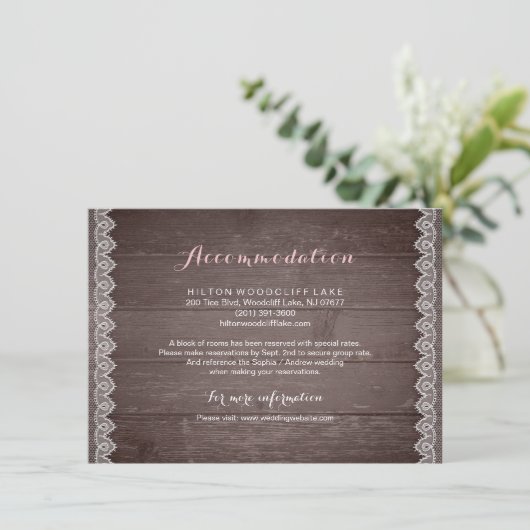  lace rustige trouwaccommodatie informatiekaartje (Staand voorkant)