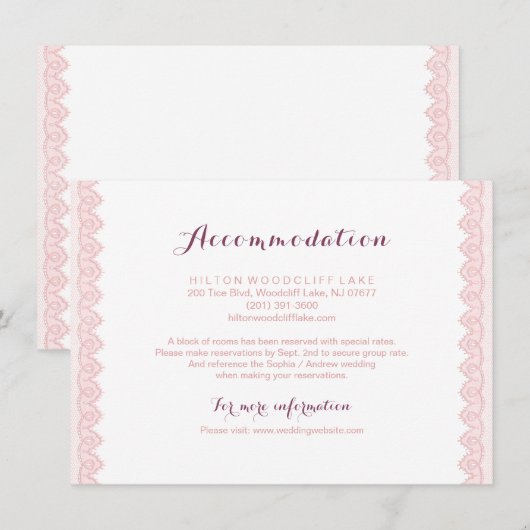 lace rustige trouwaccommodatie informatiekaartje (Voorkant / Achterkant)