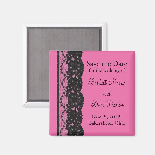 Lace Save the Date Magnet (fuchsia) (Voorkant / Achterkant)