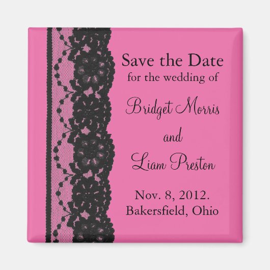 Lace Save the Date Magnet (fuchsia) (Voorkant)