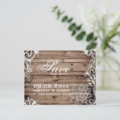 Lace Schuur Hout Land Bruiloft Save De Datum Aankondigingskaart (Staand voorkant)