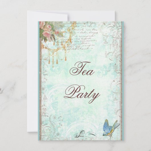 Lace Scroll, Bluebird & Tassels Invite Kaart (Voorkant)