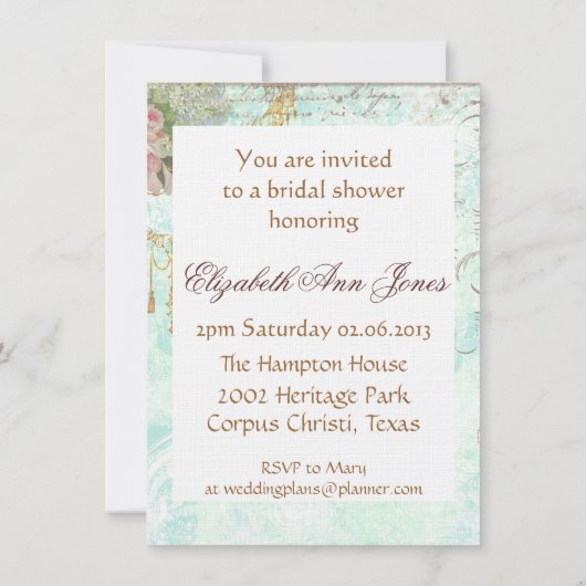 Lace Scroll, Bluebird & Tassels Invite Kaart (Achterkant)