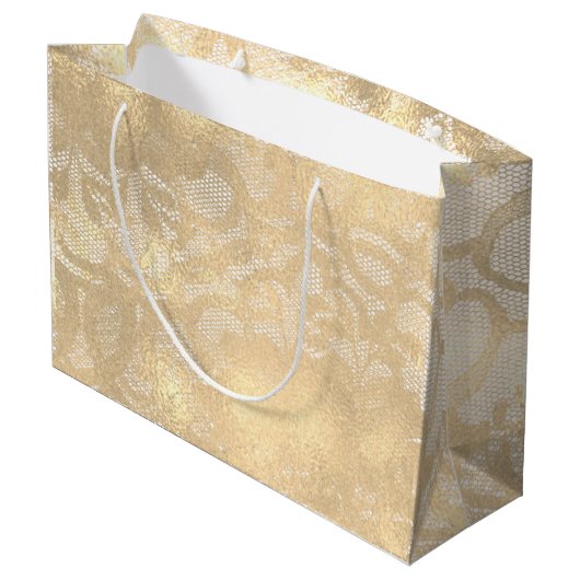 Lace Sepia Faux Gold Floral Bridal Glam Groot Cadeauzakje (Achterkant Gekanteld)