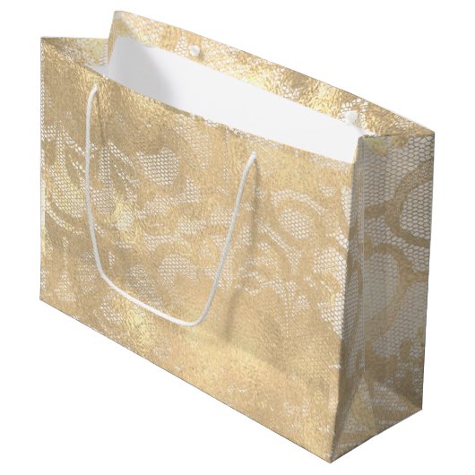 Lace Sepia Faux Gold Floral Bridal Glam Groot Cadeauzakje (Voorkant Gekanteld)