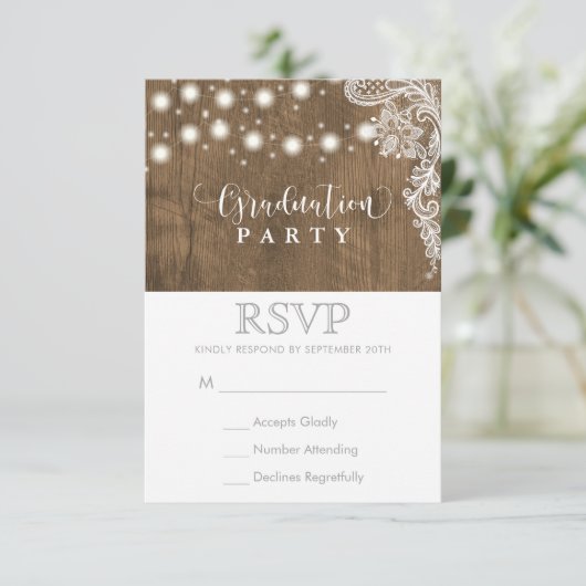 Lace String Light Rustic Graduation Party RSVP (Staand voorkant)