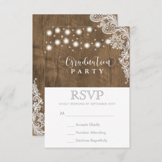 Lace String Light Rustic Graduation Party RSVP (Voorkant / Achterkant)