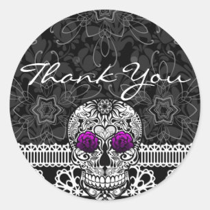 Lace Sugar Skull Day of the Dead Bedankt Ronde Sticker
