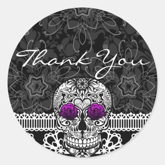 Lace Sugar Skull Day of the Dead Bedankt Ronde Sticker (Voorkant)