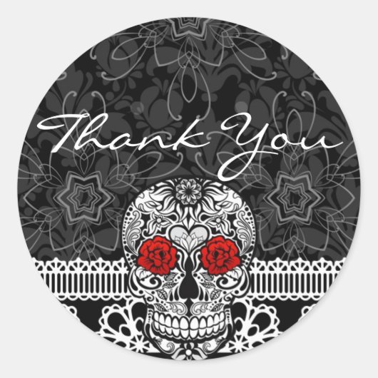 Lace Sugar Skull Day of the Dead Bedankt Ronde Sticker (Voorkant)