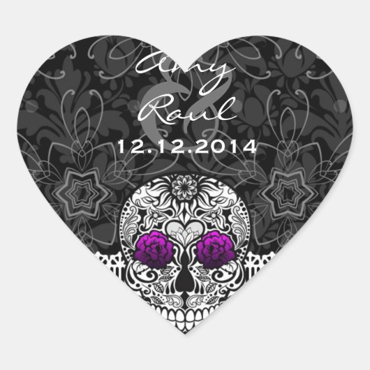 Lace Sugar Skull Day of the Dead Save the Date Hart Sticker (Voorkant)