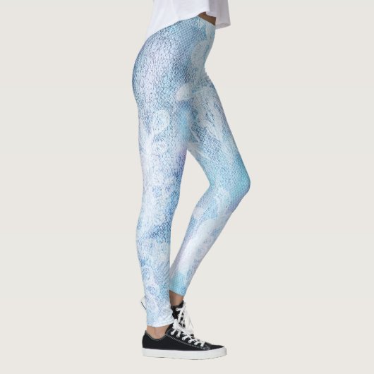 *~* Lace Texture Waterverf Blue Turquoise Leggings (Rechts)