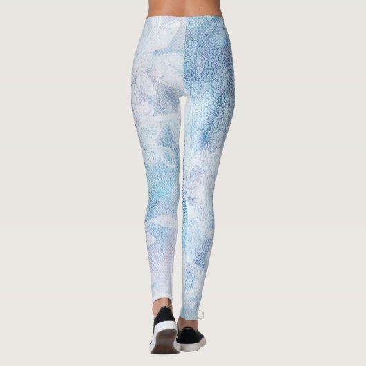*~* Lace Texture Waterverf Blue Turquoise Leggings (Achterkant)