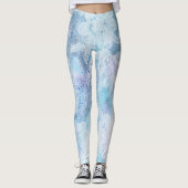 *~* Lace Texture Waterverf Blue Turquoise Leggings (Voorkant)
