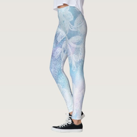 *~* Lace Texture Waterverf Blue Turquoise Leggings (Links)