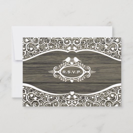 Lace Tortelduifjes Vine Pattern R.S.V.P. RSVP Kaartje (Voorkant)