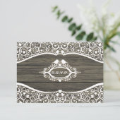 Lace Tortelduifjes Vine Pattern R.S.V.P. RSVP Kaartje (Staand voorkant)