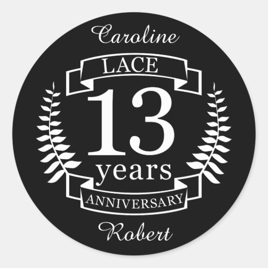 Lace Traditional bruiloft 13 jaar Ronde Sticker (Voorkant)