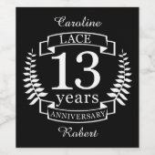 Lace Traditional bruiloft 13 jaar Wijn Etiket (Enkel label)