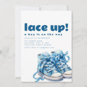 Lace Up Shoe Sneaker Baby shower Invitation Kaart (Voorkant)