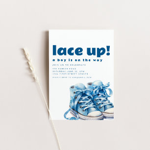 Lace Up Shoe Sneaker Baby shower Invitation Kaart