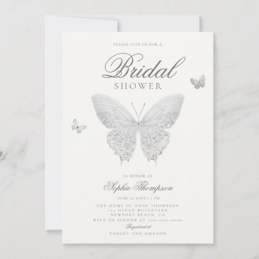 Lace vlinder Elegant Boho wit Vrijgezellenfeest Kaart (Voorkant)