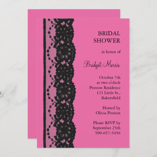 Lace Vrijgezellenfeest (fuchsia) Kaart (Voorkant / Achterkant)