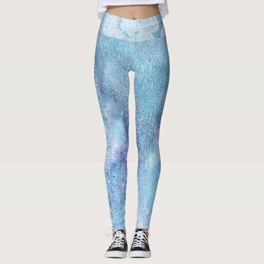 *~* Lace Waist Texture Waterverf Blue Turquoise Leggings (Voorkant)