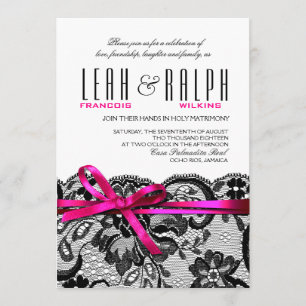 Lace Wedding Bows & Ribbons   Witte zwarte fuschia Kaart