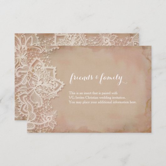 Lace Wedding Insert -  Roze Informatiekaartje (Voorkant / Achterkant)