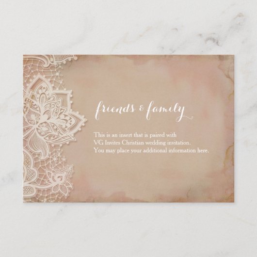Lace Wedding Insert -  Roze Informatiekaartje (Voorkant)