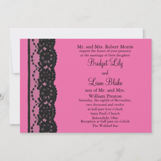 Lace Wedding Invitation (fuchsia) Kaart (Voorkant)