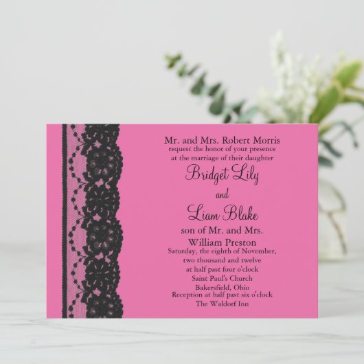 Lace Wedding Invitation (fuchsia) Kaart (Staand voorkant)