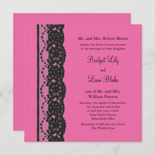Lace Wedding Invitation (fuchsia) Kaart (Voorkant / Achterkant)