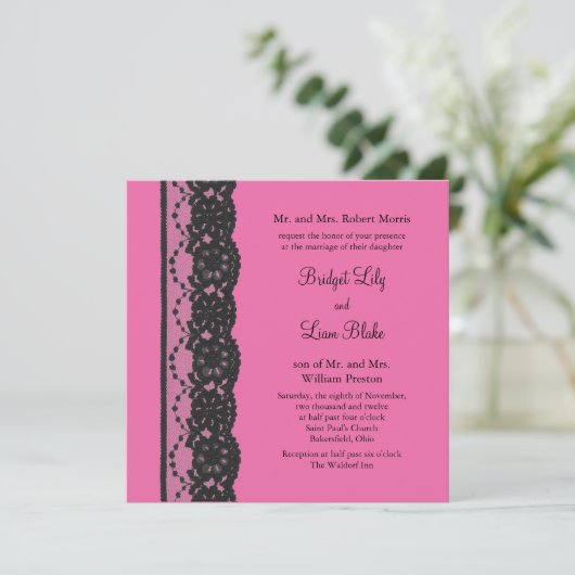 Lace Wedding Invitation (fuchsia) Kaart (Staand voorkant)