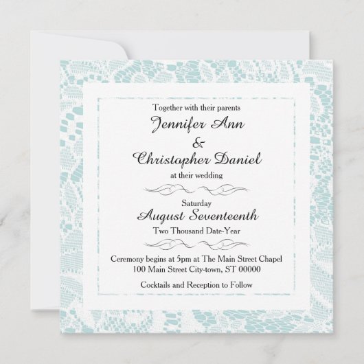 Lace Wedding Invitations - Blauwgroen Blauwe Plein Kaart (Voorkant)