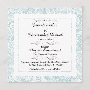 Lace Wedding Invitations - Blauwgroen Blue Square  Kaart