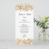 Lace Wedding Menu Kaart in Gold Folie  Boho (Staand voorkant)