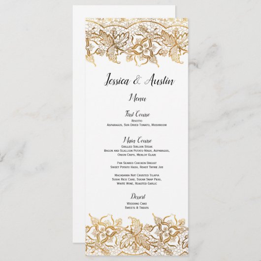 Lace Wedding Menu Kaart in Gold Folie  Boho (Voorkant / Achterkant)