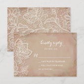 Lace Wedding RSVP Briefkaart - Roze (Voorkant / Achterkant)