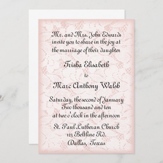 Lace Wedding Uitnodiging (Voorkant / Achterkant)