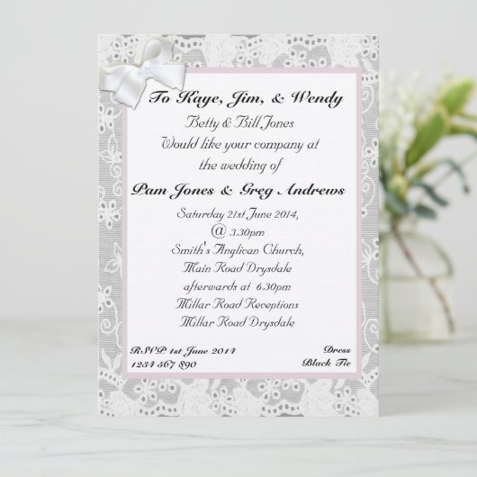 Lace Wedding uitnodiging (Staand voorkant)